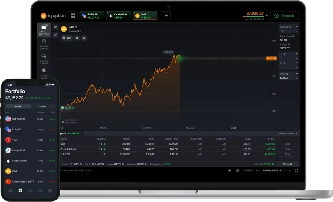 IQ Option no desktop e no celular: plataforma de trading em computador e app